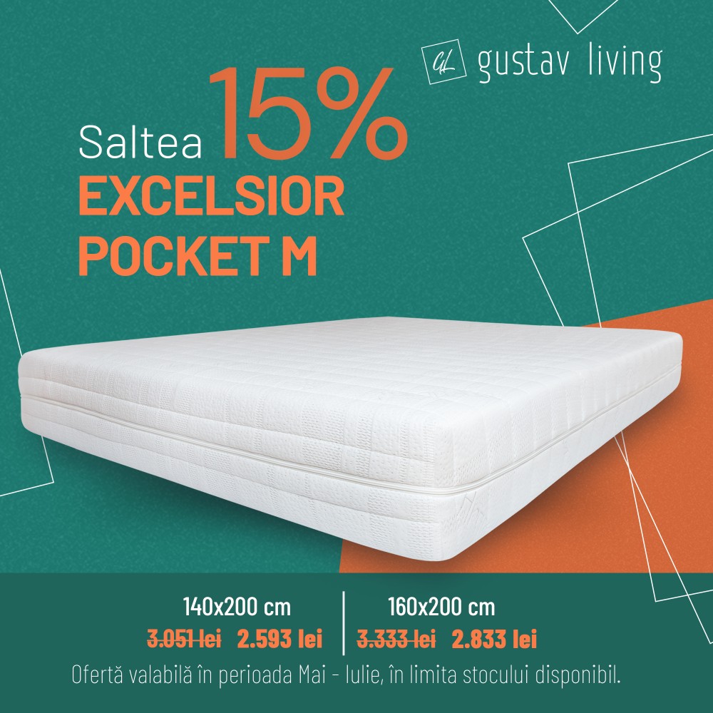 Saltea Bien Dormir Excelsior Pocket M, ortopedica, Argentum, memory profilat, arcuri pocket spring